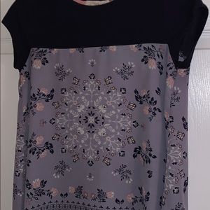 Purple Dark Blue Blouse with Flowers